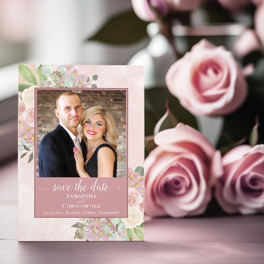 Rustikales Dusty Rose Spring Floral Wedding Foto Save The Date