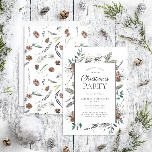 Rustikales Dusty Winter Watercolor Weihnachts-Part Einladung