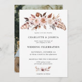 Rustikales Earth Tone Boho Floral Foto Einladung (Vorne/Hinten)