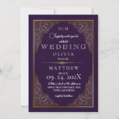 Rustikales Edelgold verziert romantische Hochzeit Einladung (Vorderseite)