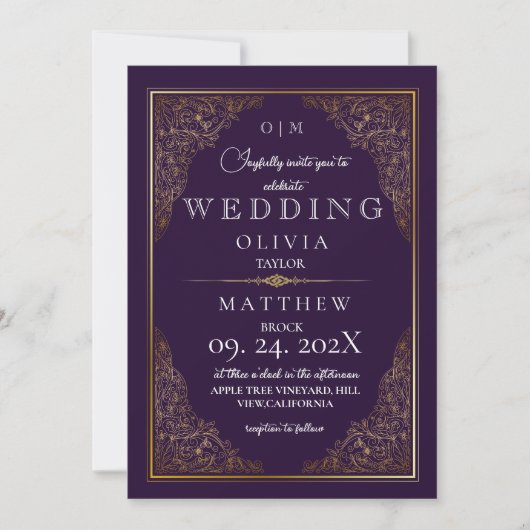 Rustikales Edelgold verziert romantische Hochzeit Einladung (Vorderseite)