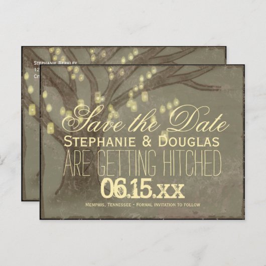 Rustikales Eichenbaum Mason Jars Save the Date Pos Ankündigungspostkarte (Vorne/Hinten)