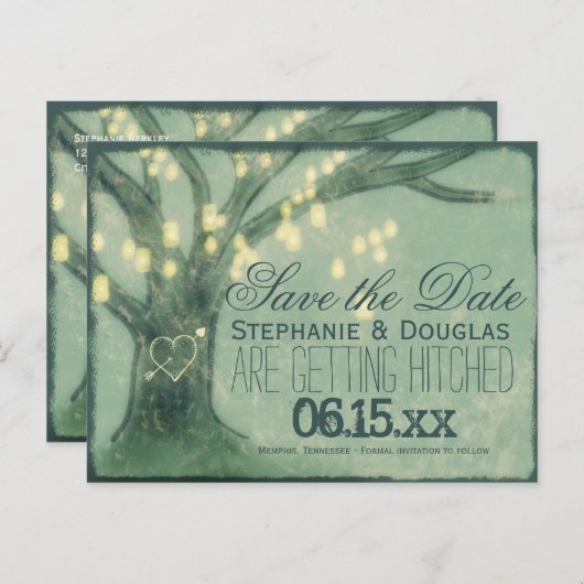 Rustikales Eichenbaum Mason Jars Save the Date Pos Ankündigungspostkarte (Vorne/Hinten)