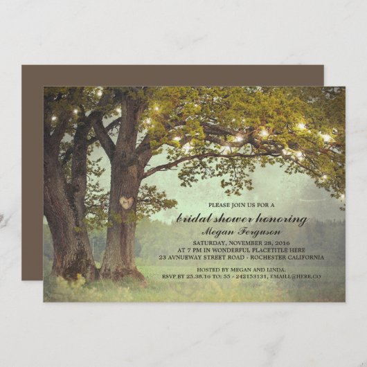 Rustikales Eichenbaum Romantisches Brautparty Einladung (Vorne/Hinten)
