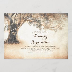 Rustikales Eichenbaum- und Strandlicht-Brautparty Einladung
