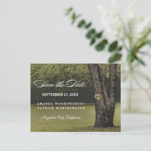 Rustikales Eichenbaumland Save the Date Ankündigungspostkarte (Stehend Vorderseite)