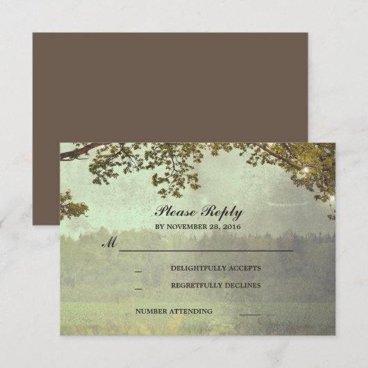 Rustikales Eichenbaumleuchter Hochzeit RSVP Karte (Vorne/Hinten)