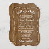 Rustikales Eichenholz formales Monogramm Einladung (Vorne/Hinten)