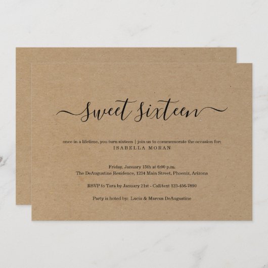 Rustikales einfaches 16. einladung (Vorne/Hinten)
