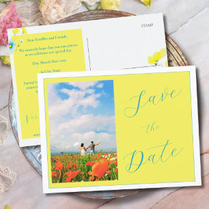 Rustikales einfaches Foto Gelb Save the Date blau Postkarte