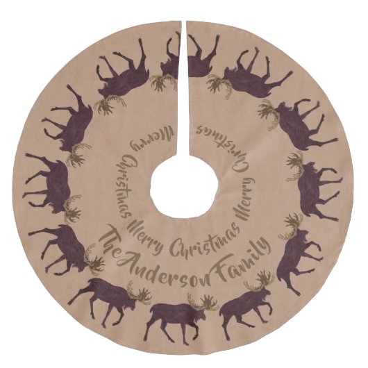Rustikales Elch-Imitat-Leder-personalisierter Polyester Weihnachtsbaumdecke (Vorderseite)