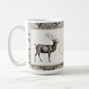 Rustikales Elch-/Rentierhirsch-Familienmonogramm Kaffeetasse