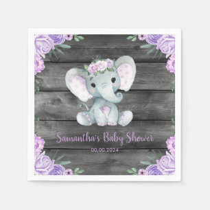 Rustikales Elefant Girl Lila Blumenpapier Napkin Serviette