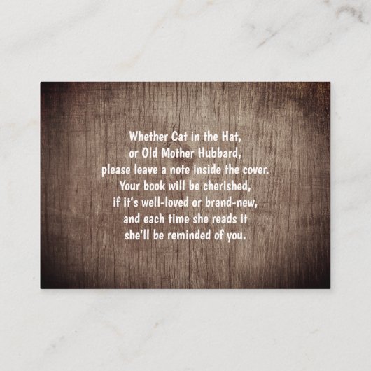 Rustikales Elefantenmädchen mit Bücherschrank Begleitkarte (Rückseite)