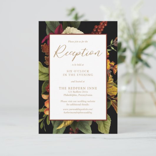 Rustikales Elegance Blumenstrauß Hochzeitsempfang Begleitkarte (Stehend Vorderseite)