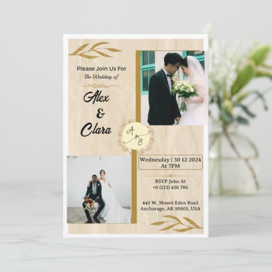 Rustikales Elegance Custom Foto Einladung (Stehend Vorderseite)