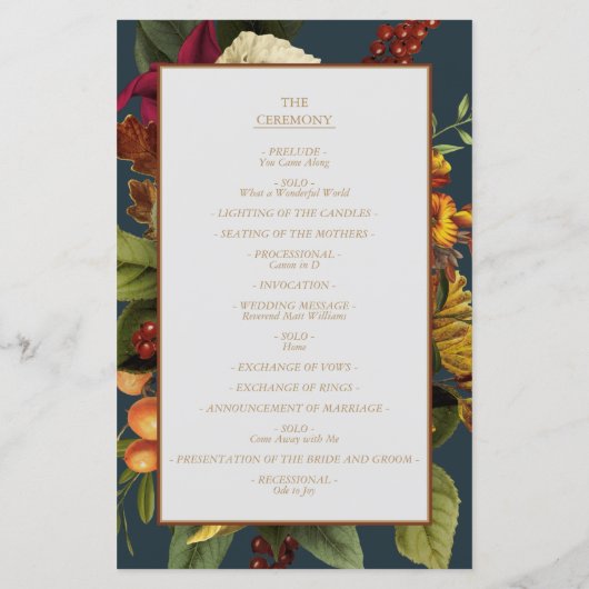 Rustikales Elegance Floral Bouquet Hochzeitsprogra (Rückseite)