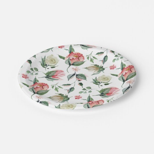 Rustikales Elegance Rosa Brautparty Pappteller (Schrägansicht)