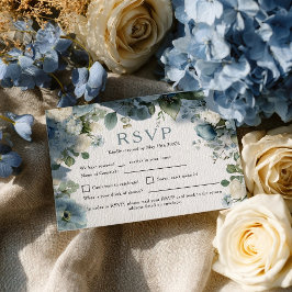 Rustikales Elegant Blue Hydrangea Elfenbeinhochzei RSVP Karte