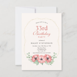 Rustikales Elegant Blush Pink Floral 33. Geburtsta Einladung
