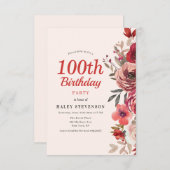 Rustikales Elegant Boho Chic Floral 100. Geburtsta Einladung (Vorne/Hinten)