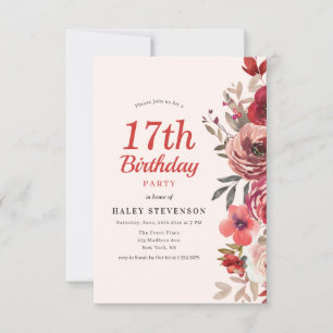 Rustikales Elegant Boho Chic Floral 17. Geburtstag Einladung