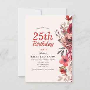 Rustikales Elegant Boho Chic Floral 25. Geburtstag Einladung