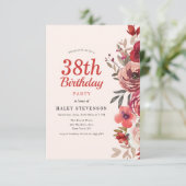 Rustikales Elegant Boho Chic Floral 38. Geburtstag Einladung (Stehend Vorderseite)