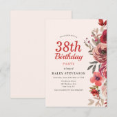 Rustikales Elegant Boho Chic Floral 38. Geburtstag Einladung (Vorne/Hinten)