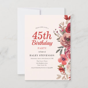 Rustikales Elegant Boho Chic Floral 45. Geburtstag Einladung