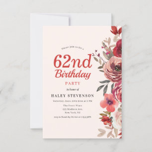 Rustikales Elegant Boho Chic Floral 62. Geburtstag Einladung