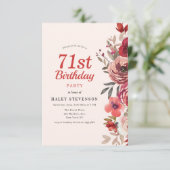 Rustikales Elegant Boho Chic Floral 71. Geburtstag Einladung (Stehend Vorderseite)
