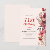 Rustikales Elegant Boho Chic Floral 71. Geburtstag Einladung (Vorne/Hinten)