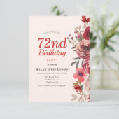 Rustikales Elegant Boho Chic Floral 72. Geburtstag Einladung (Stehend Vorderseite)