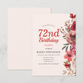 Rustikales Elegant Boho Chic Floral 72. Geburtstag Einladung (Vorne/Hinten)
