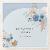 Rustikales Elegant Boho Dusty Blue Pampas Wedding Glasuntersetzer (Vorderseite)