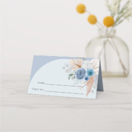 Rustikales Elegant Boho Dusty Blue Pampas Wedding Platzkarte