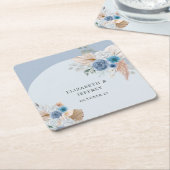Rustikales Elegant Boho Dusty Blue Pampas Wedding Rechteckiger Pappuntersetzer (angewinkelt)