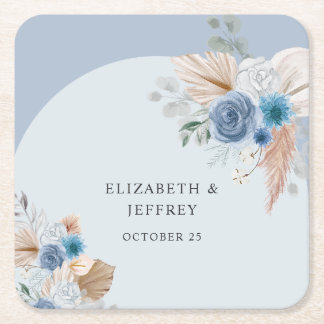 Rustikales Elegant Boho Dusty Blue Pampas Wedding Rechteckiger Pappuntersetzer
