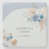 Rustikales Elegant Boho Dusty Blue Pampas Wedding Steinuntersetzer (Vorderseite)