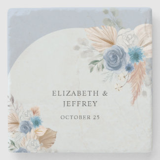 Rustikales Elegant Boho Dusty Blue Pampas Wedding Steinuntersetzer