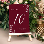 Rustikales Elegant Burgund Wildblumen Boho Wedding Tischnummer<br><div class="desc">Dieses elegante und dennoch rustikale Hochzeitsdesign besticht durch einen schönen bordeauxfarbenen Hintergrund mit handgezeichnet Wildblumen und eleganter Typografie in Weiß. Das Design ist auf beiden Seiten gleich. Sehen Sie sich unsere Rustikale Wildblumen für die Koordination der Artikel an.</div>