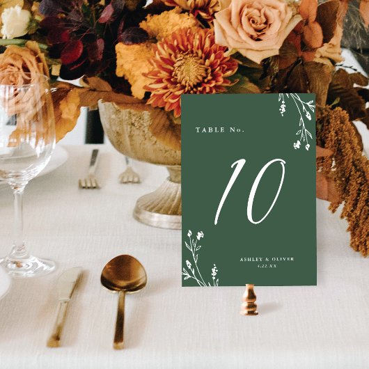 Rustikales Elegant Dark Green Wildblumen Boho Wedd Tischnummer