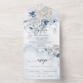 Rustikales Elegant Dusty Blue Floral All In One Einladung (Innen Boden)