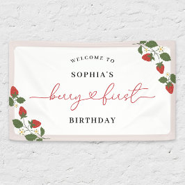 Rustikales Elegant Girl's Berry Erster Geburtstag  Banner