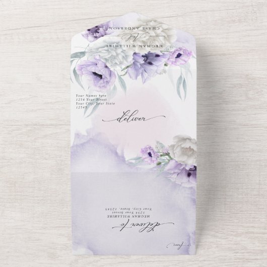 Rustikales Elegant Lilac Poppy Dahlia All In One Einladung (Außenbereich)