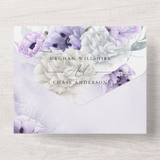 Rustikales Elegant Lilac Poppy Dahlia All In One Einladung (Rückseite)
