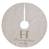 Rustikales Elegant Taupe Herringbone Personalisier Polyester Weihnachtsbaumdecke (Vorderseite)