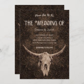 Rustikales Elegant Wedding Brown Western Bull Skul Einladung (Vorne/Hinten)