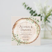 Rustikales Elegant Wedwood Barke Boho Wreath Einladung (Stehend Vorderseite)